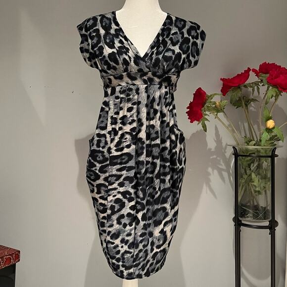 New Jus d’Orange Paris Leopard Print Tulip Dress with Pockets Made In Fr… NWT - Picture 13 of 14